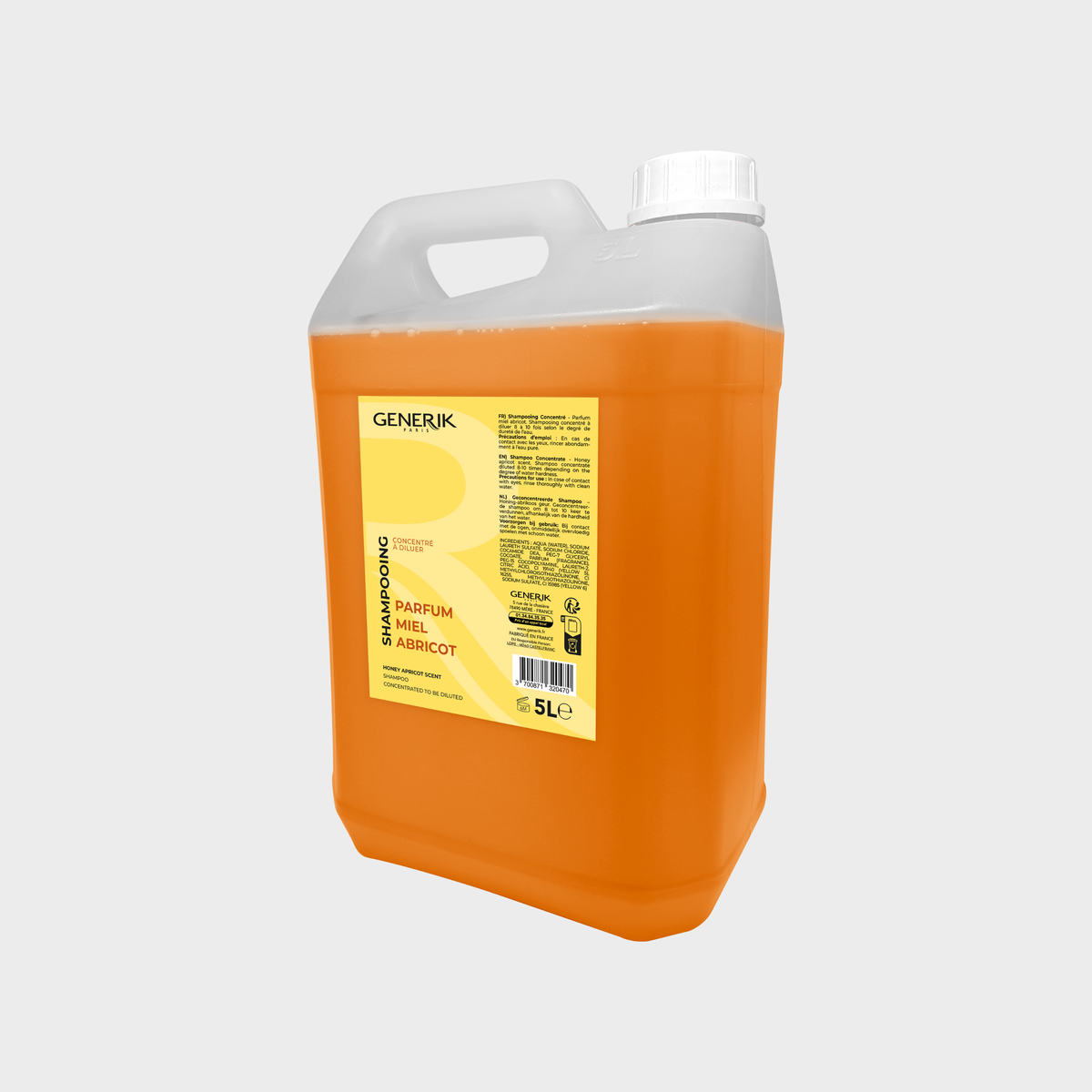 Shampooing Concentré Generik Miel Abricot 5L — Bidon Salon Professionnel