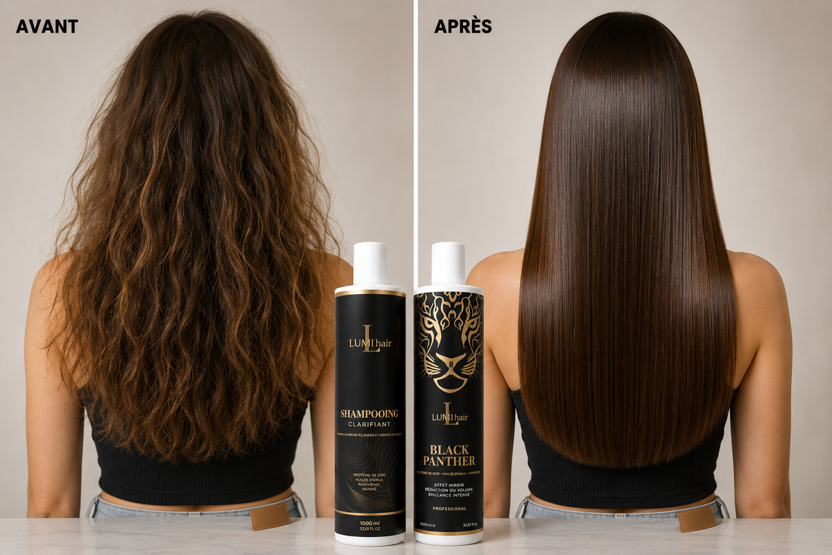 Lissage Brésilien & Indien LUMI hair Paris – Protéine de Soie & Huile d'Amla | Kit Black Panther + Shampooing