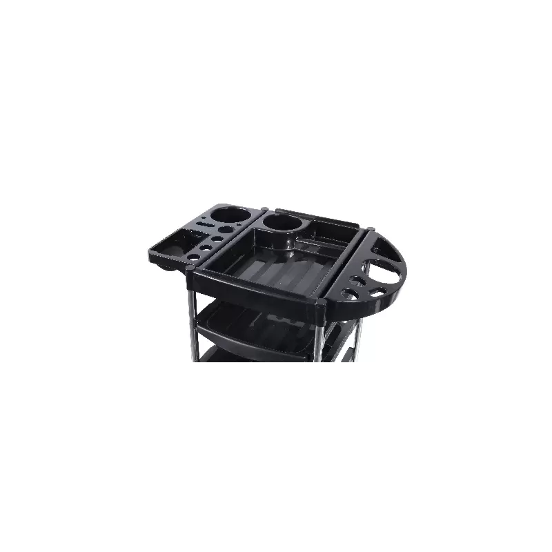 Table de Coiffure Noire – Chariot Professionnel avec 4 Tiroirs & Supports Intégrés