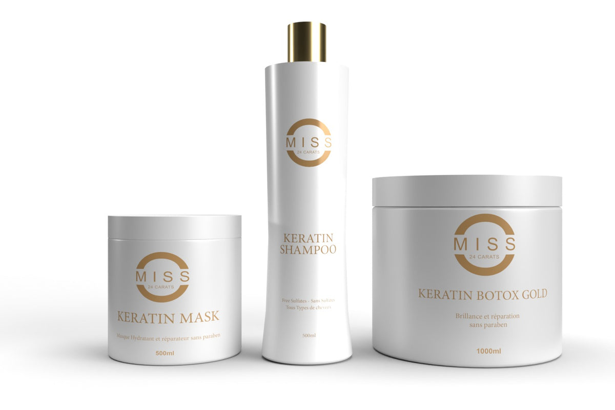 Kit Kératine Miss 24 Carats – Shampoing + Masque + Soin Réparateur 1kg